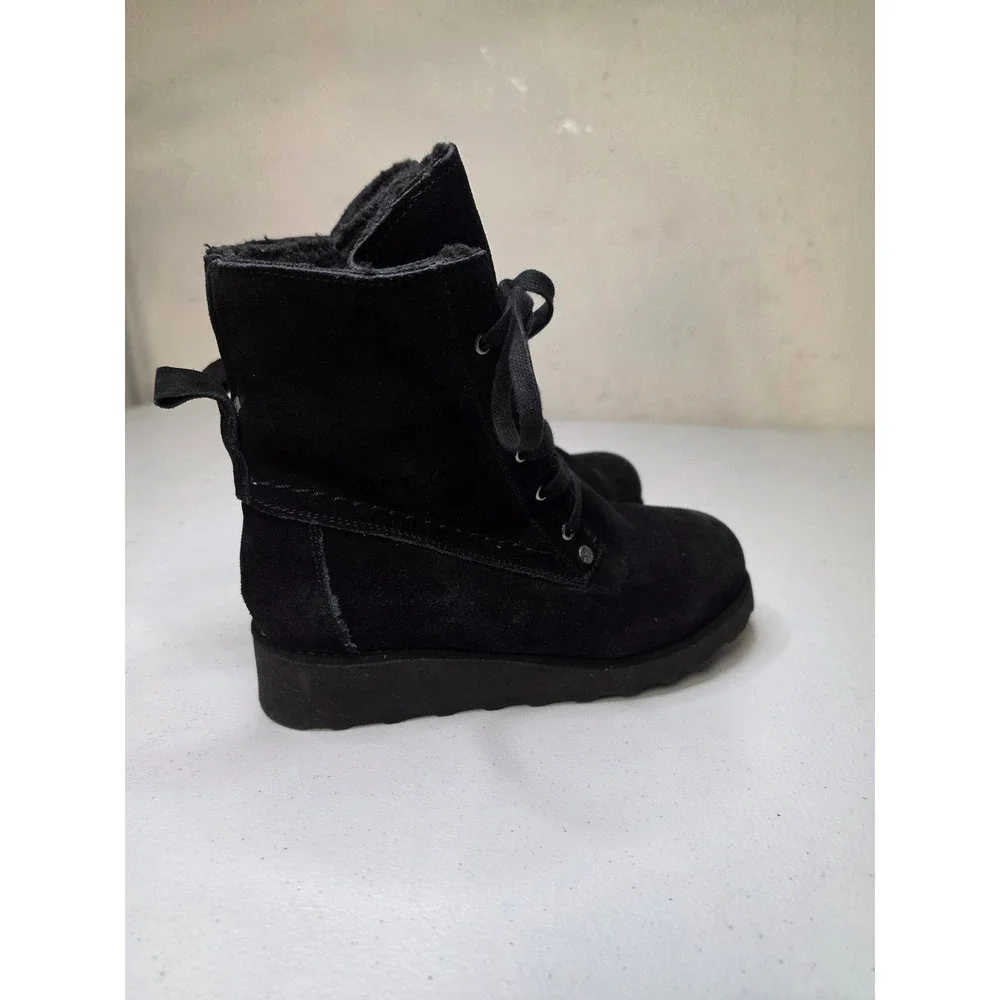 Bearpaw Krista Wide Black Suede Lace Up Winter Boots Womens 7